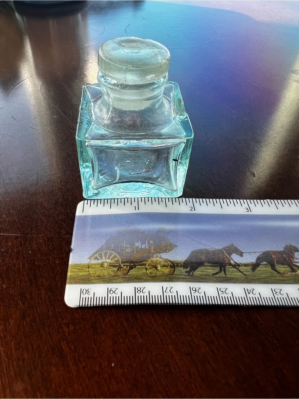 Antique Vintage Glass Sanford’s Inkwell With Glass Stopper Top - Picture 10 of 12